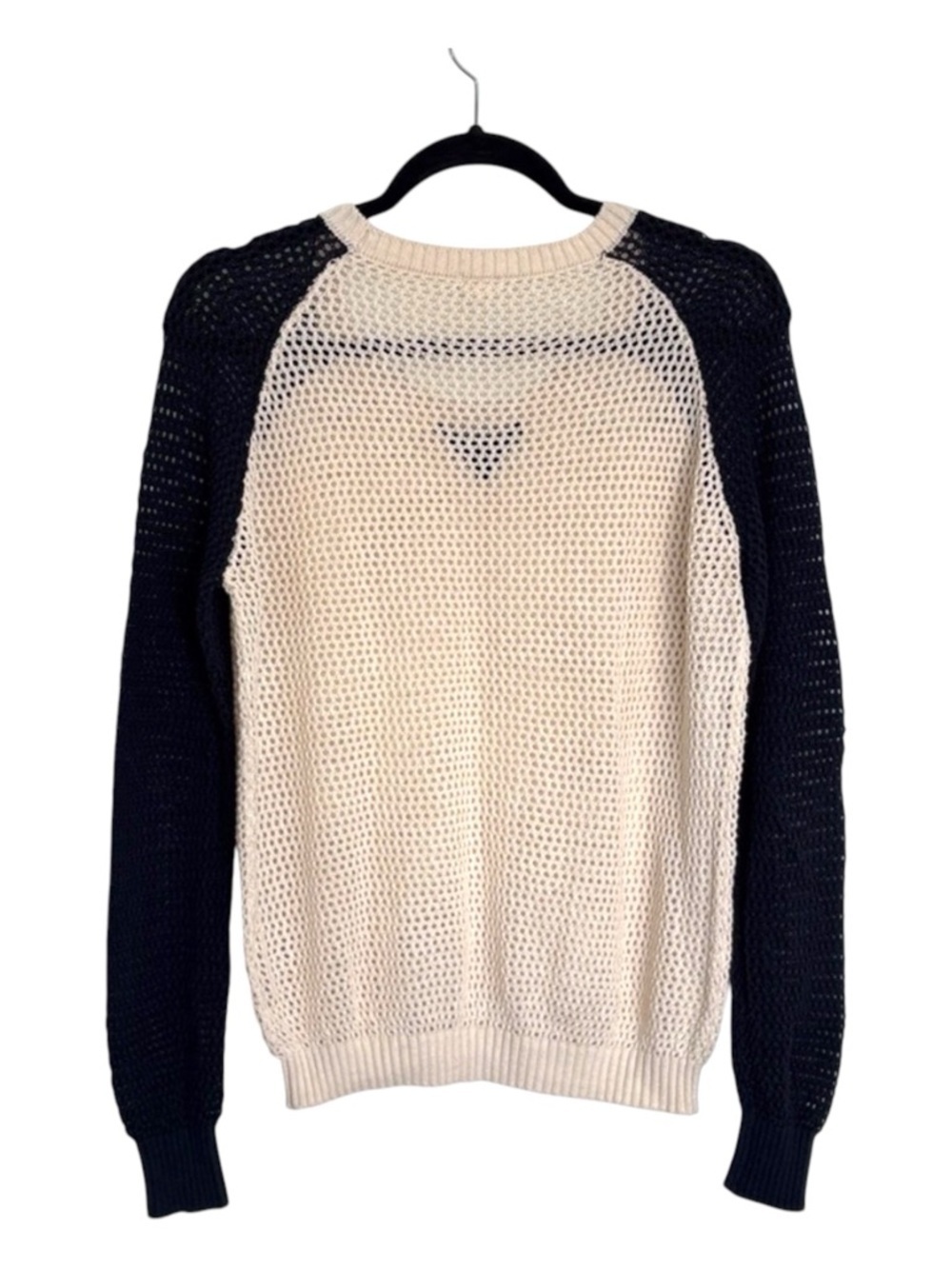 Garage Cream & Navy Crochet Long Sleeve Sweater Size L - Picture 2 of 5